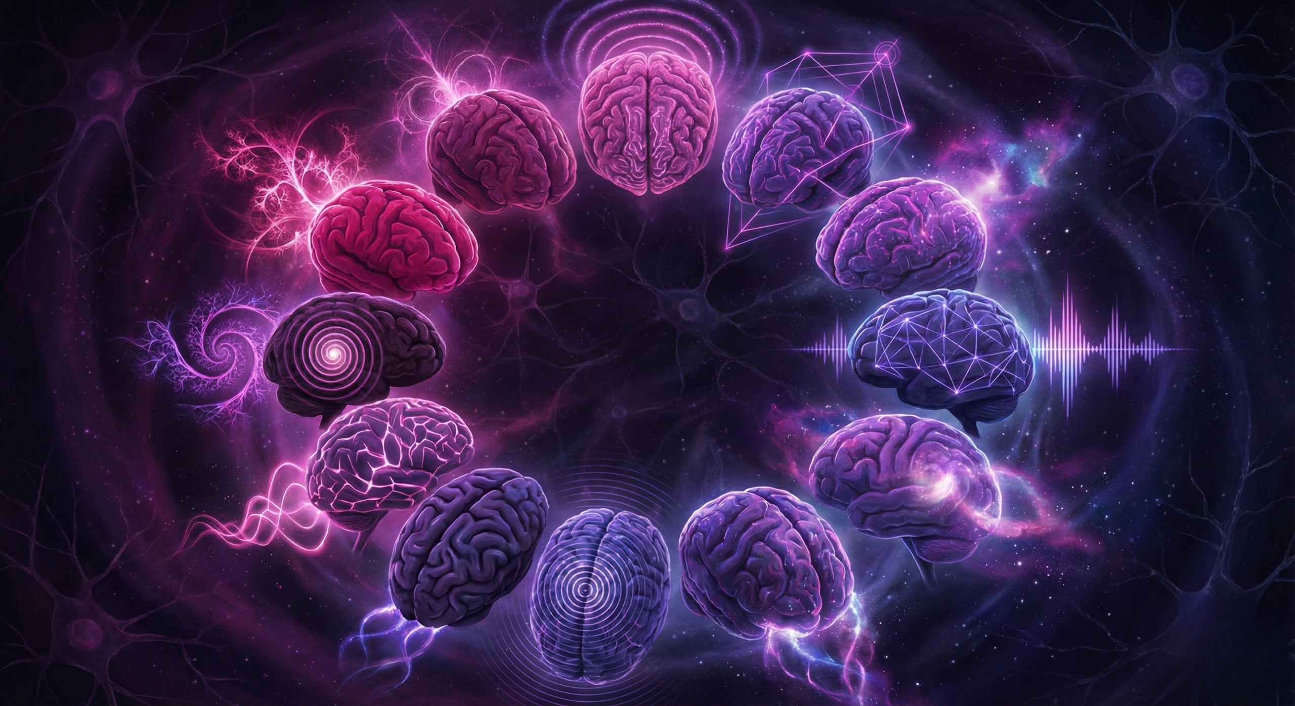 Illustration artistique montrant la diversité des cerveaux humains avec des patterns d'activation uniques