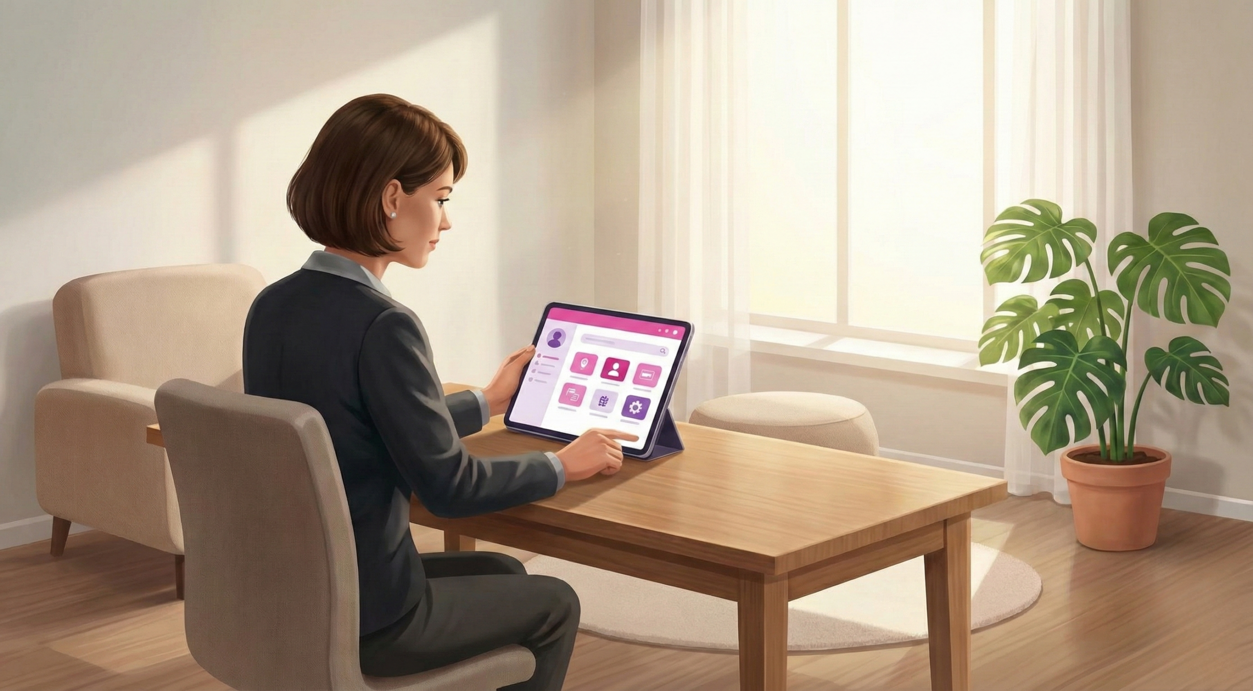Psychologue utilisant des outils numériques dans son cabinet moderne