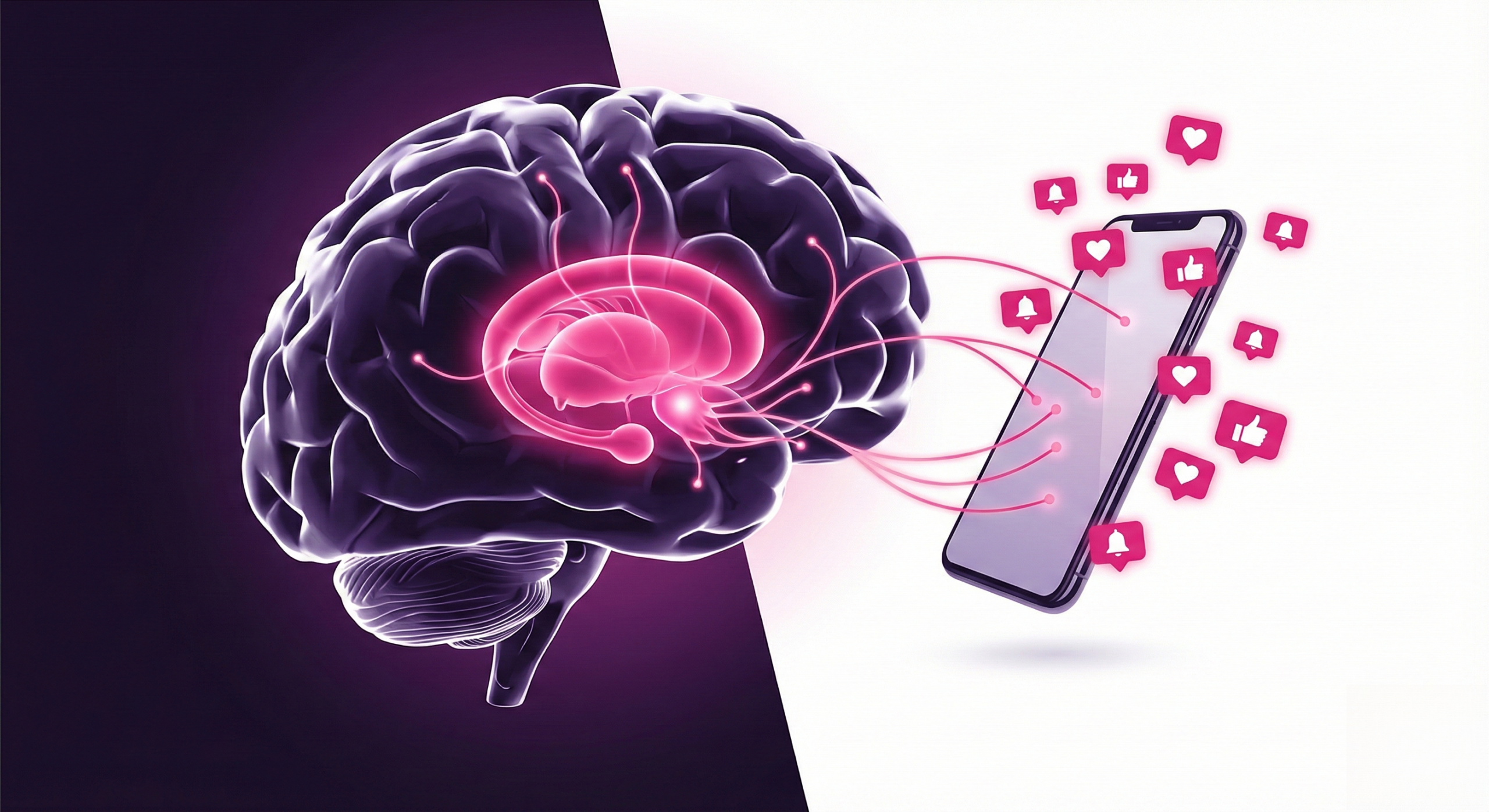 Illustration du système de récompense cérébral et son interaction avec les smartphones