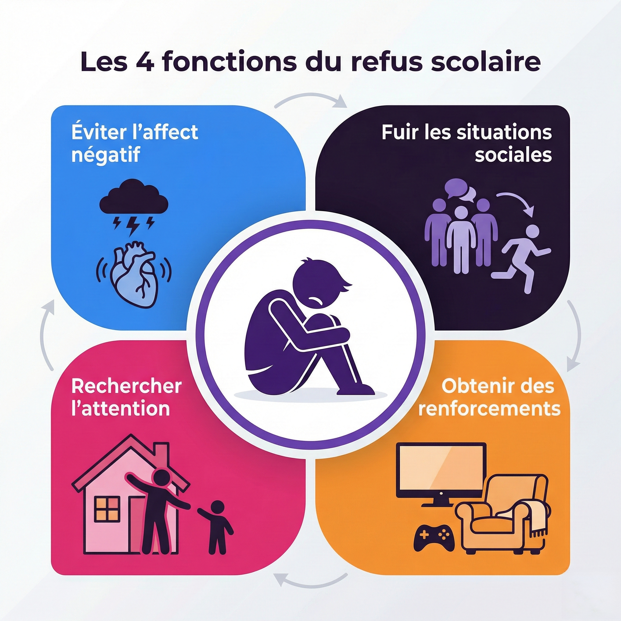 Illustration des mécanismes du refus scolaire anxieux