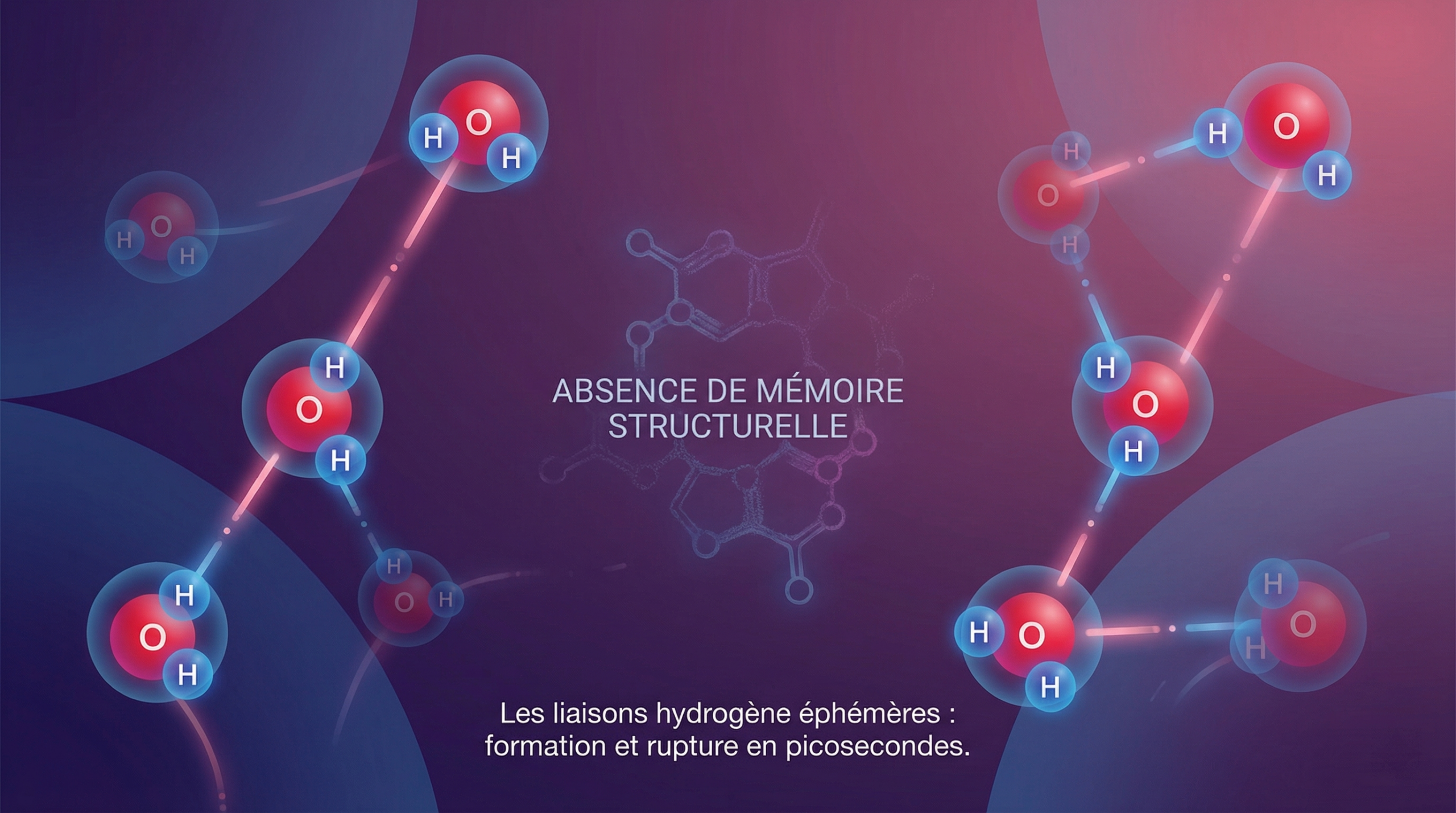 Illustration mémoire de l'eau - liaisons hydrogène et structure moléculaire de l'eau