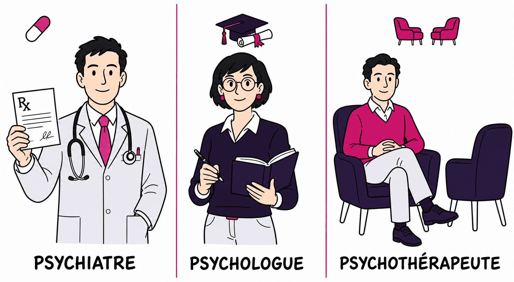 Différences entre psychologue psychiatre et psychothérapeute formations et rôles